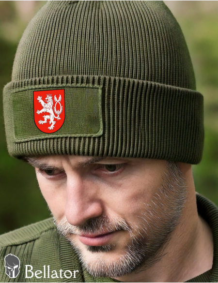 Knitted hat symbol Czech lion red logo black