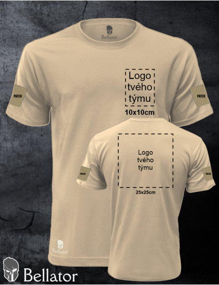T-shirt with panels for applying patches on the sleeves, designed for team printing