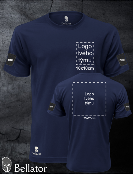 T-shirt with panels for applying patches on the sleeves, designed for team printing