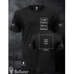 T-shirt with panels for applying patches on the sleeves, designed for team printing