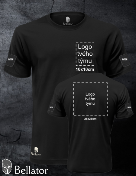 T-shirt with panels for applying patches on the sleeves, designed for team printing