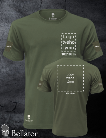 T-shirt with panels for applying patches on the sleeves, designed for team printing