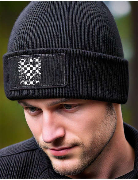 Knitted hat symbol Moravian eagle black
