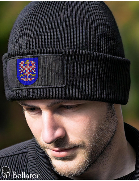 Knitted hat Moravian eagle symbol 02 black