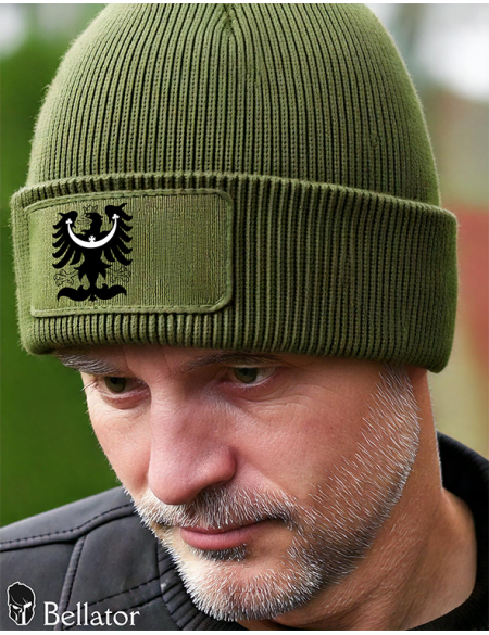 Knitted hat Moravian eagle symbol 02 black