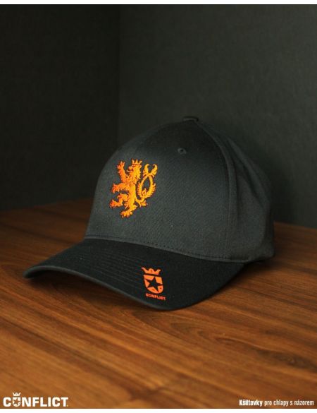 Flexfit Cap with lion 5panel - Black/Orange