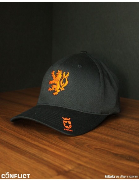 Flexfit Cap with lion print 5panel - Black/Orange S/M
